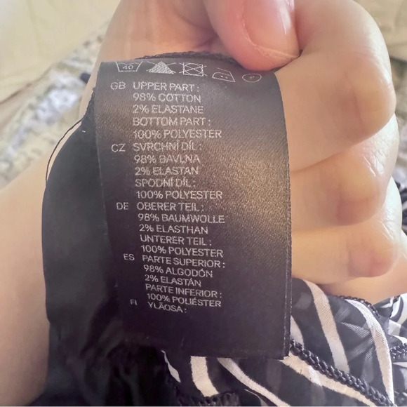 H&M Navy Blue Striped Empire Waist Sleeveless Strap Ruffle Geo Mini Dress Sz  12 - Picture 12 of 12